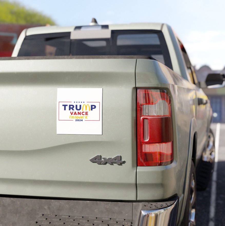 McDonald’s Trump vance I’m Lovin’ It Flag Car Magnet