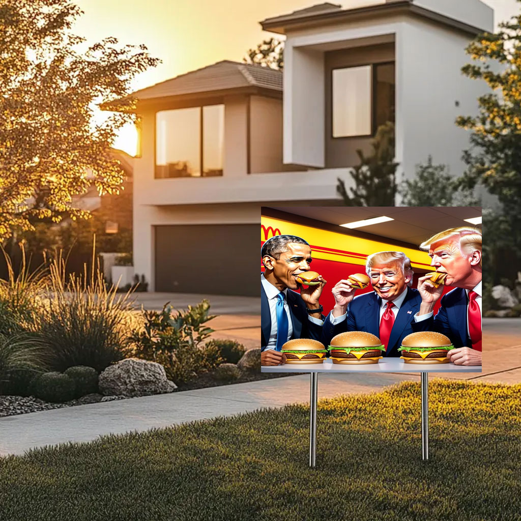Three Presidents Sharing a McDonald's Meal Yard Sign
