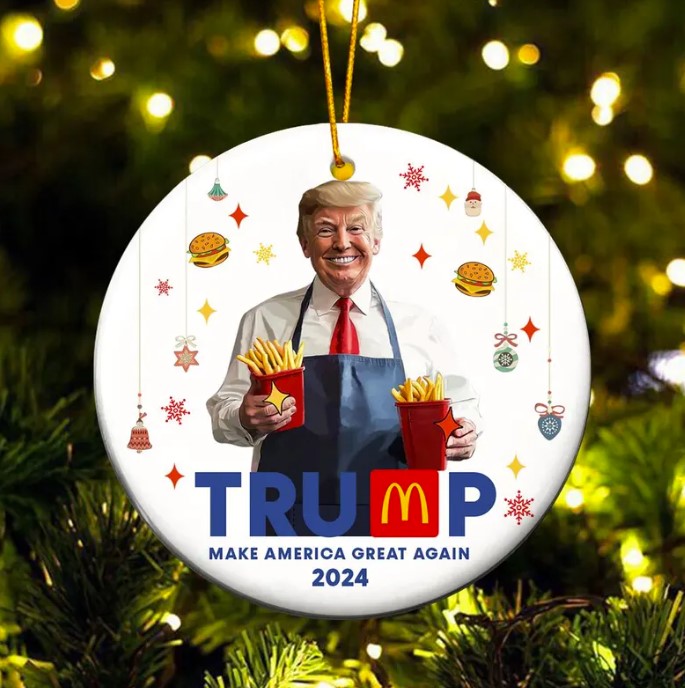 Custom Ceramic Christmas Ornament - Trump Make America Great Again 2024