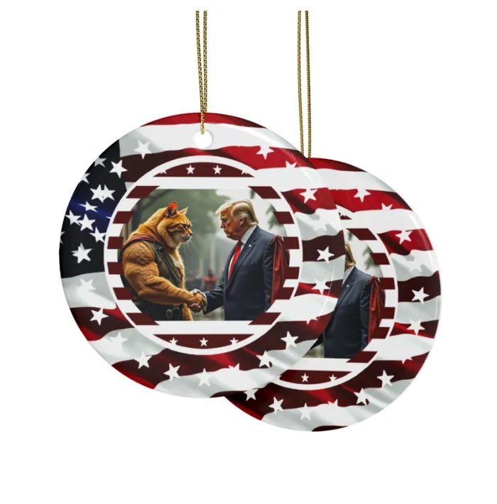Militrary MAGA Cat Ceramic Christmas Ornament