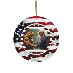 Militrary MAGA Cat Ceramic Christmas Ornament