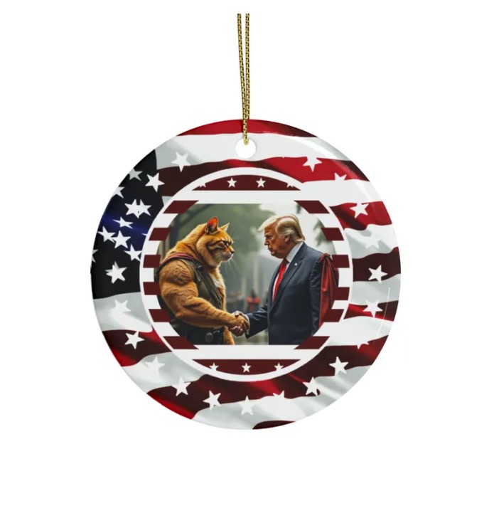 Militrary MAGA Cat Ceramic Christmas Ornament