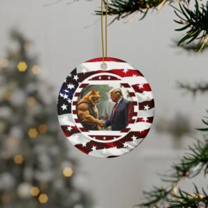 Militrary MAGA Cat Ceramic Christmas Ornament
