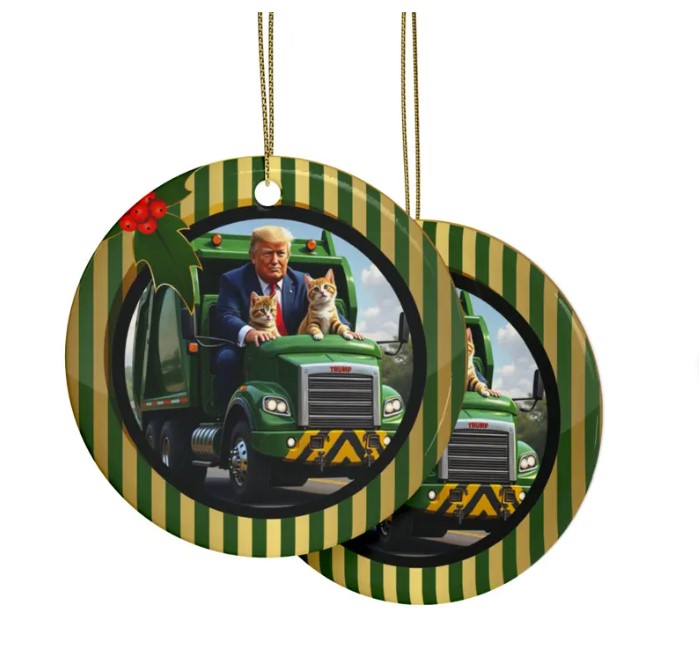 Trump supporters Garbage Truck MAGA Ceramic Christmas Ornament