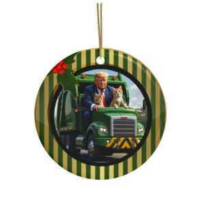 Trump supporters Garbage Truck MAGA Ceramic Christmas Ornament