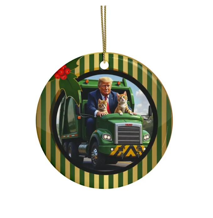 Trump supporters Garbage Truck MAGA Ceramic Christmas Ornament